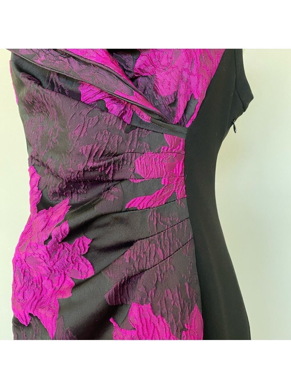 Joseph Ribkoff Black & Purple Sleeveless Ruched Dress Sz 14 - Picture 5 of 10
